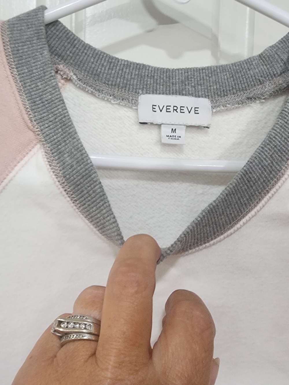 Evereve Sasha Raglan Ringer Blush, White & Gray Short Sleeve Sweatshirt - Picture 3 of 4